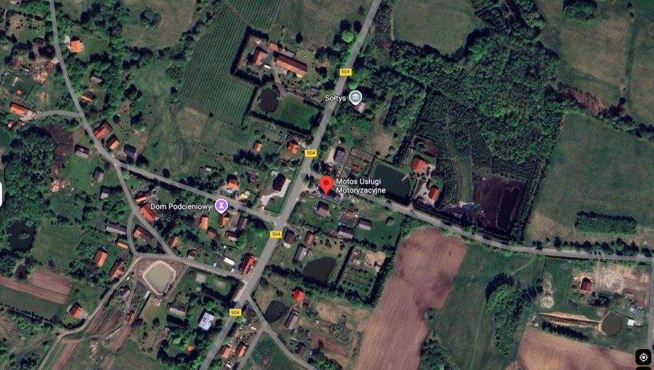 Mapa satelitarna: Huta Żuławska 7A przy drodze 504